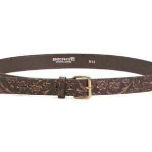 NWT BERGE Made In Italy Brown Floral Printed Leather Belt Size L